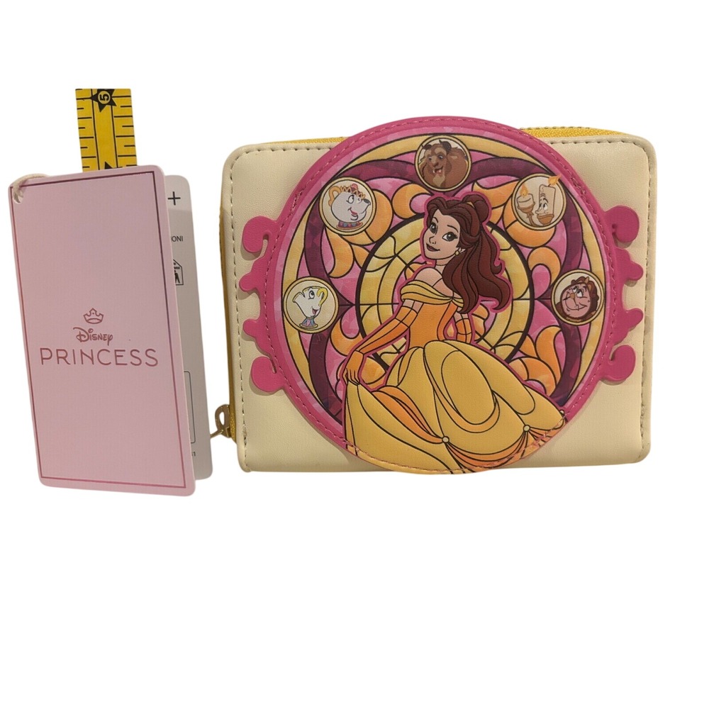 Loungefly Disney Belle Stained Glass Wallet Cream Yellow Bifold NEW